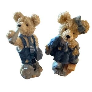 Boyds Bears‎ & Friends Figurine Set of 2 Blue Denim Teddy Bears Country